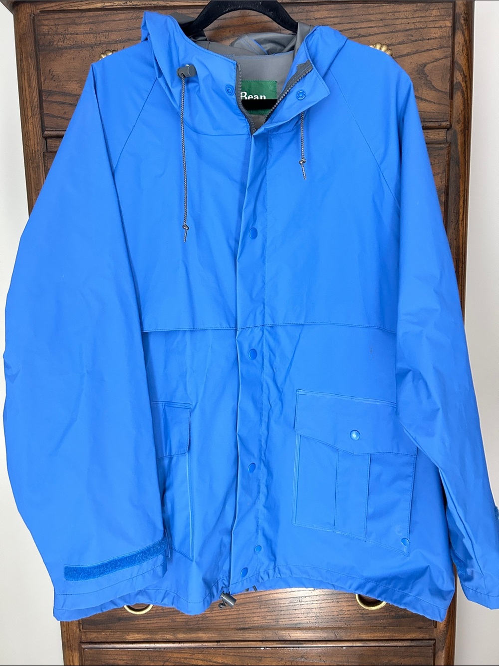 L.L. Bean Bright Blue Hooded Raincoat, Size XL